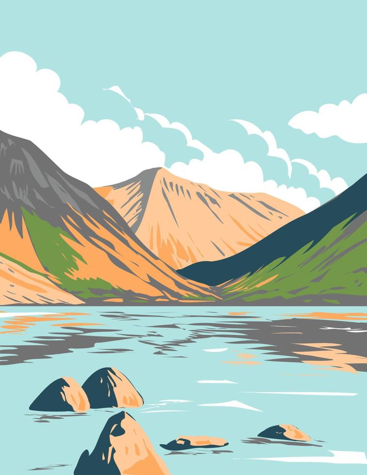 Wasdale Kopf und Abwasser im Lake District National Park in Cumbria England Großbritannien Art Deco WPA Poster Art vektor