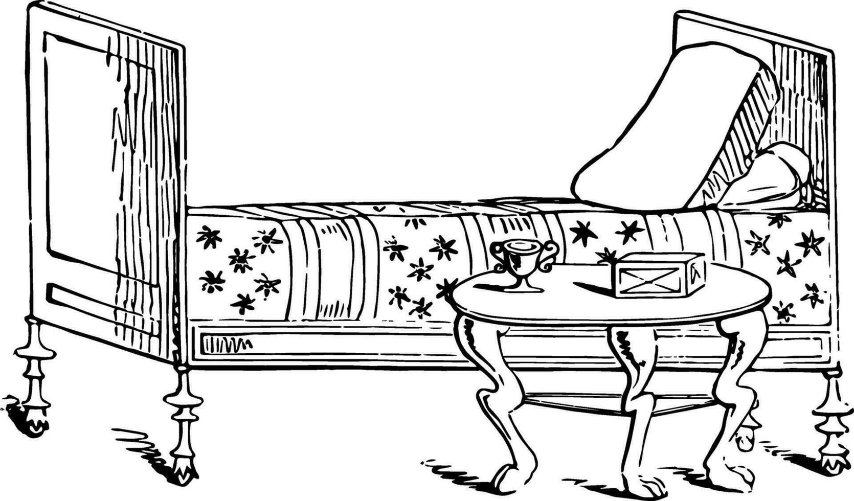 Bett und Tabelle Jahrgang Illustration. vektor