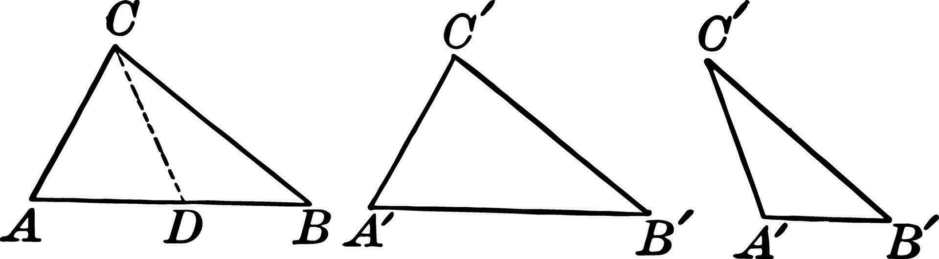 bevis av likvärdig trianglar teckning årgång illustration. vektor