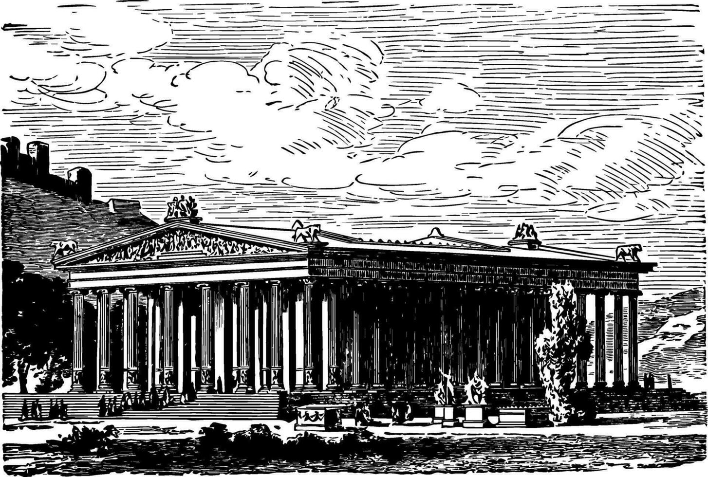 tempel av diana på efesos, årgång illustration. vektor