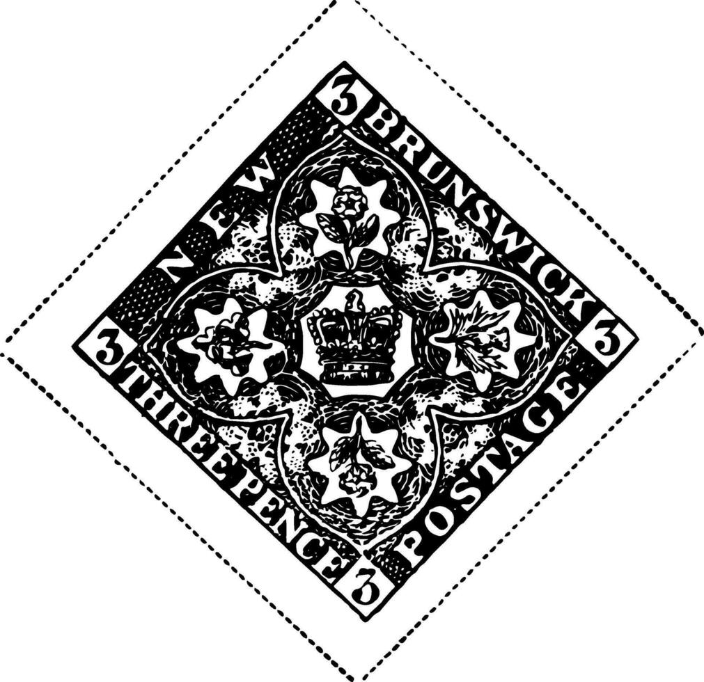Neu Braunschweig drei Pence Briefmarke, 1851 Jahrgang Illustration vektor