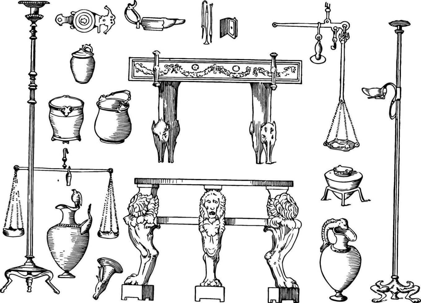 hus möbel från pompeii årgång illustration. vektor