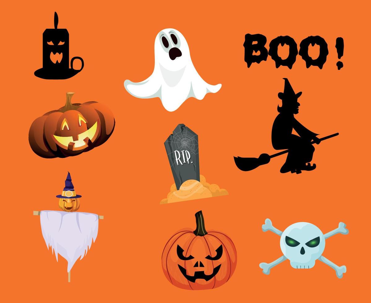 abstraktes Design Halloween Tag 31. Oktober Objekte Boo Grab Rip und Ghost Kürbis Vektor