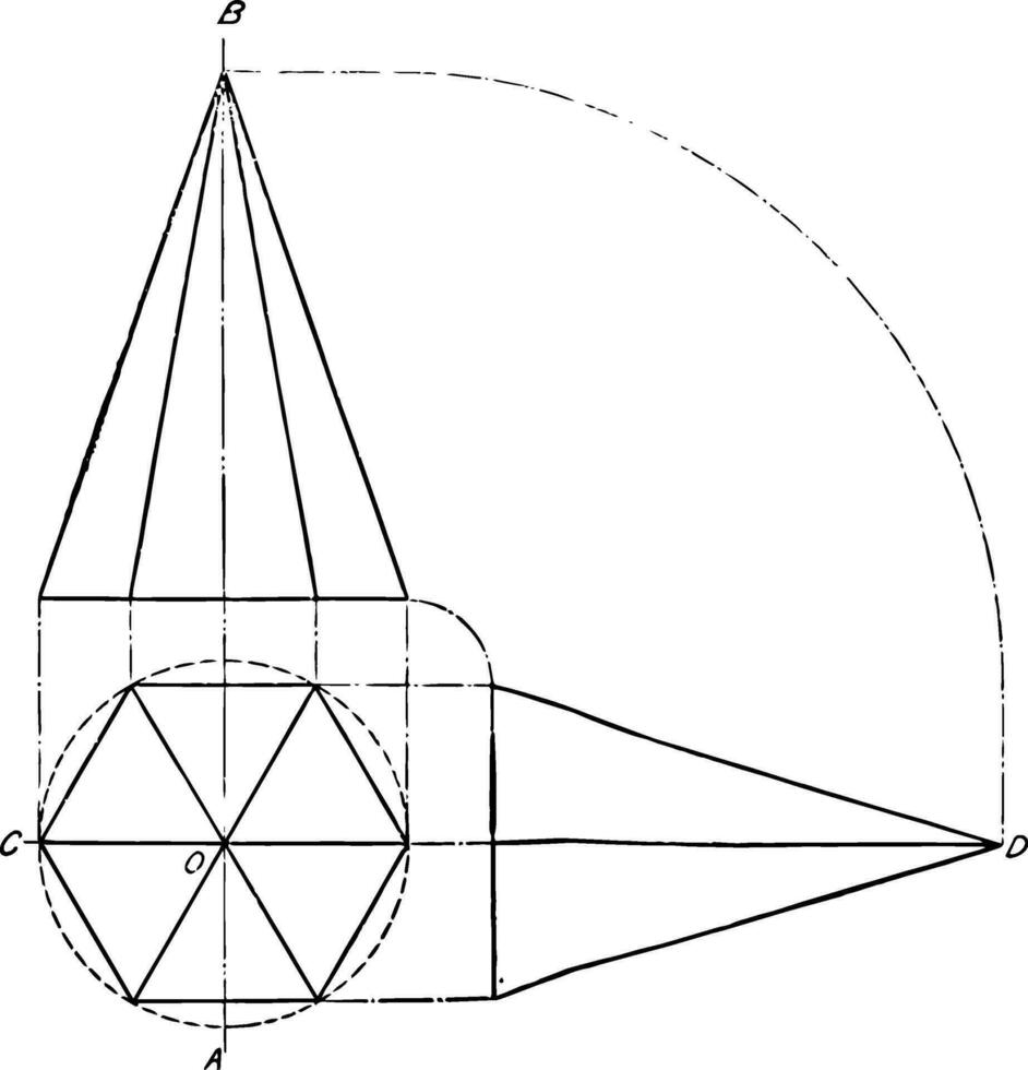 utsprång av hexagonal pyramid årgång illustration. vektor