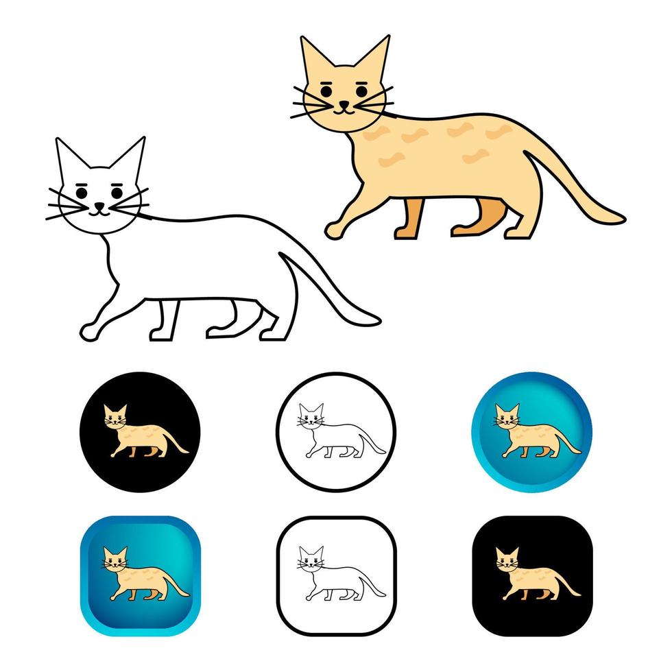 platt katt djur ikon samling vektor