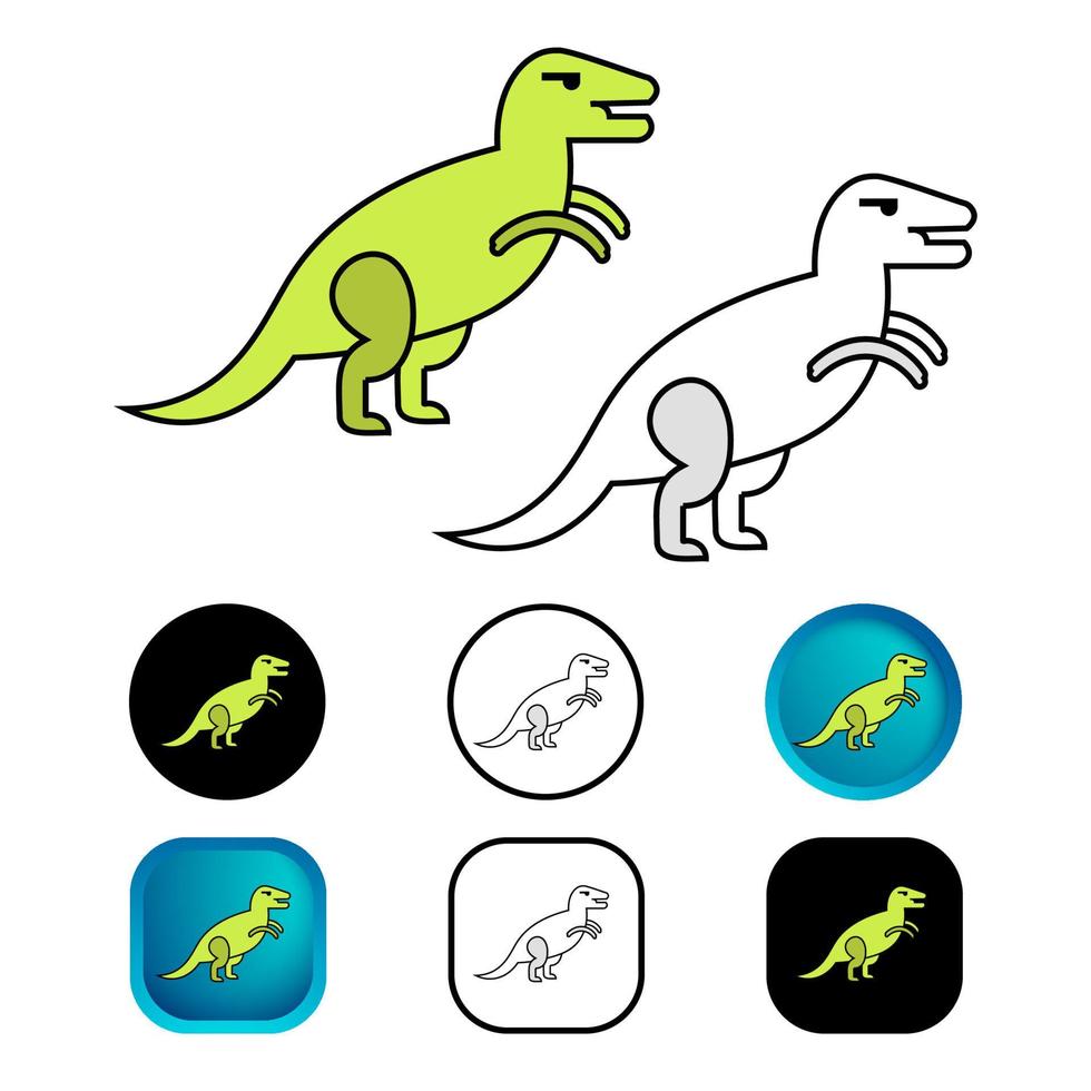 platt dinosaurie djur ikon samling vektor