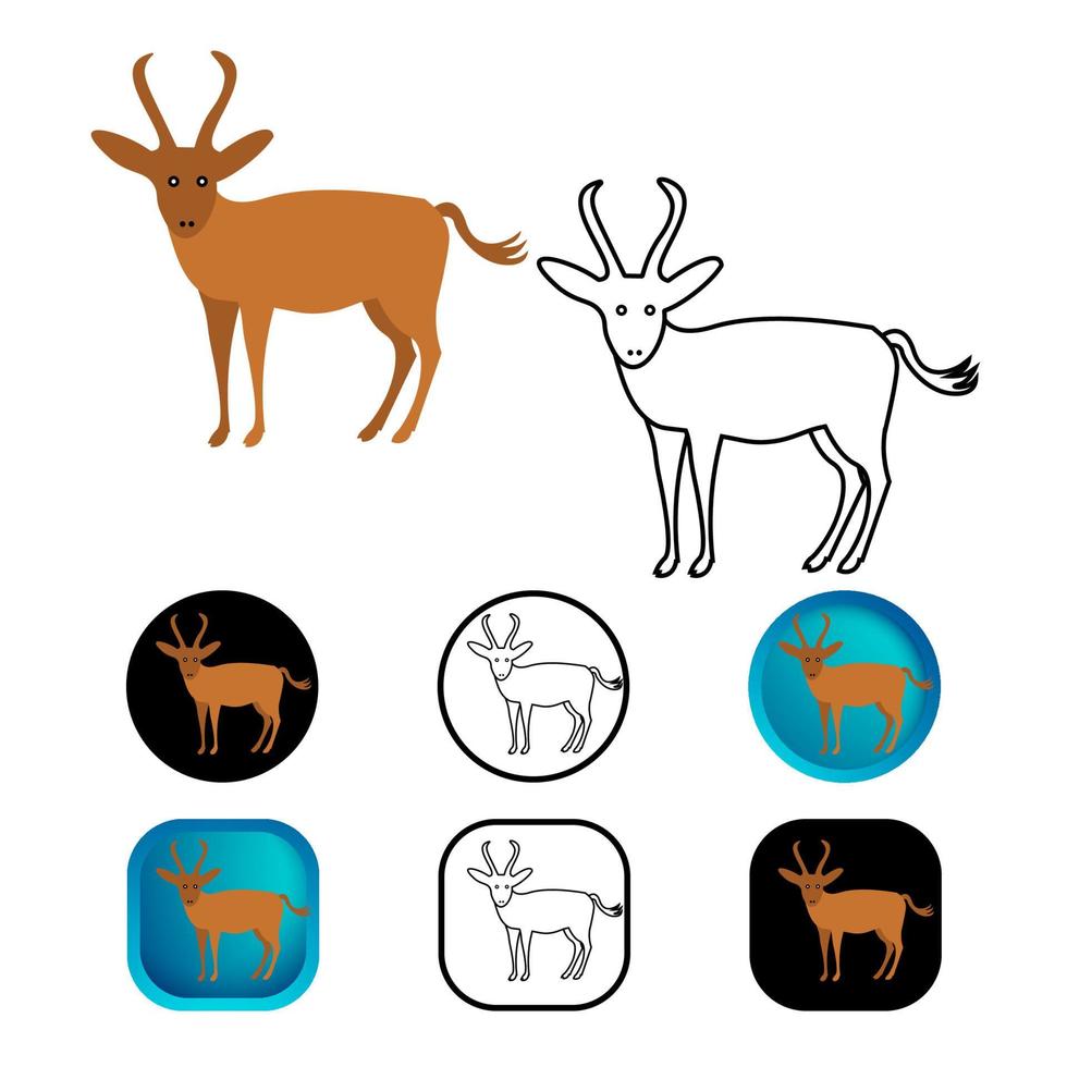 platt gazelle djur ikon samling vektor