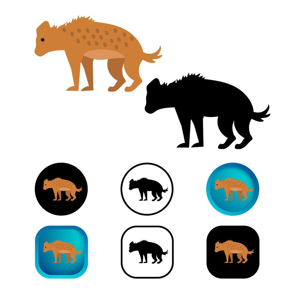 platt hyena djur ikon samling vektor