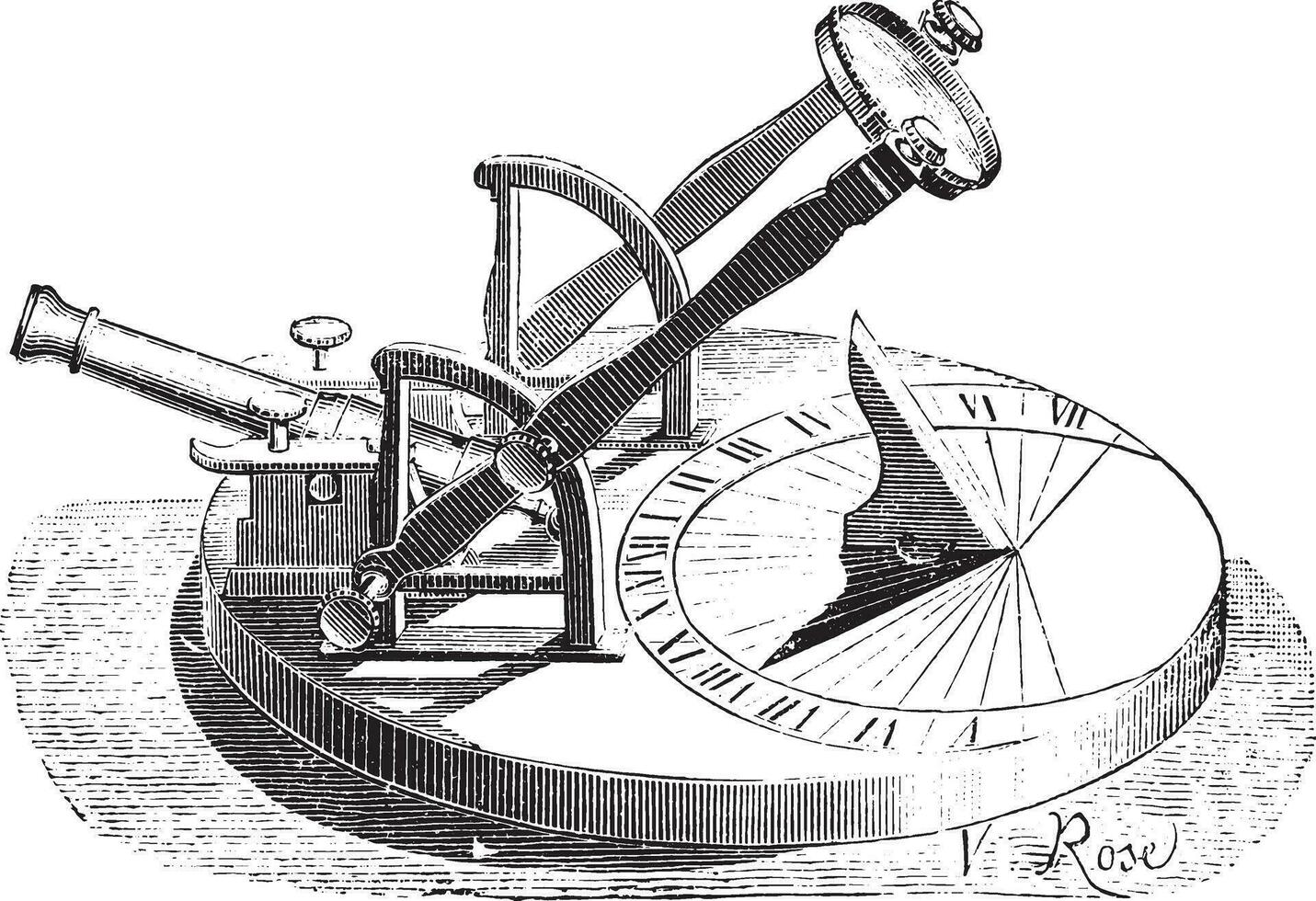 horizontal Sonnenuhr, Kanone Sockel, Jahrgang Gravur. vektor