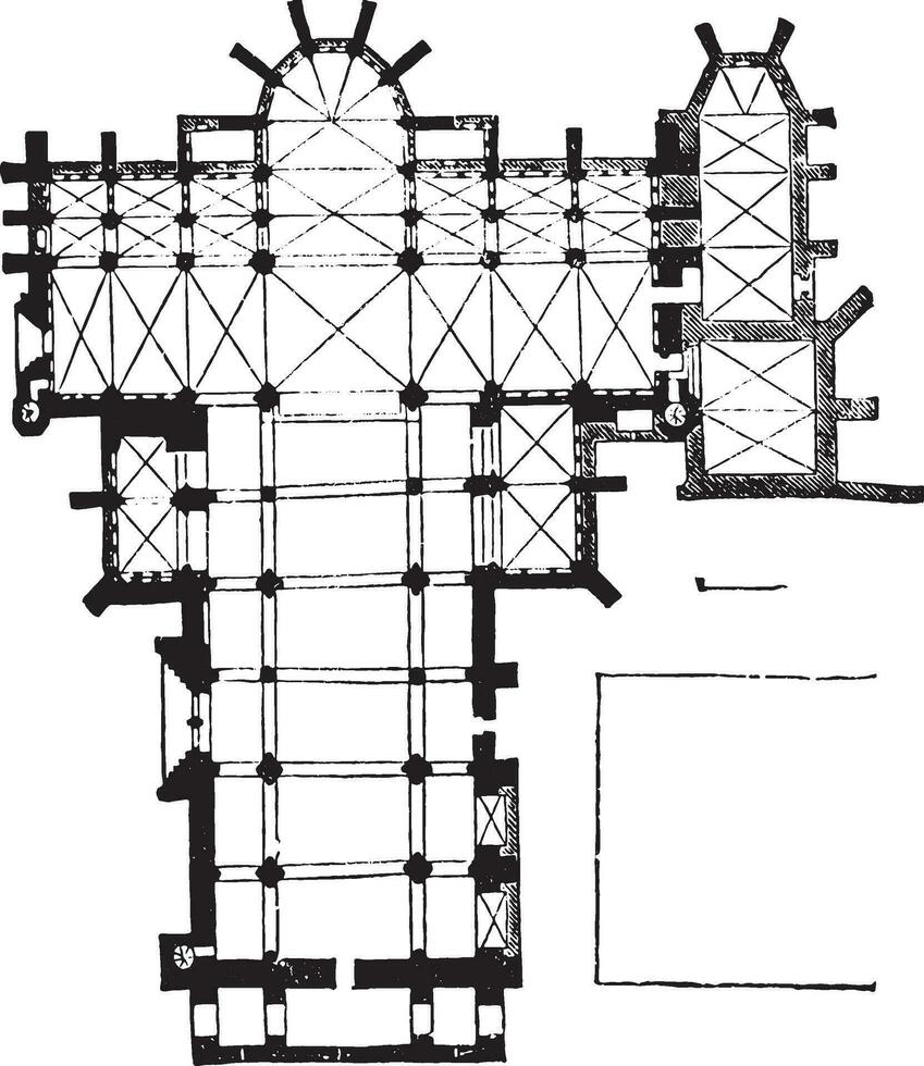 planen av de katedral av carcassonne, årgång gravyr. vektor