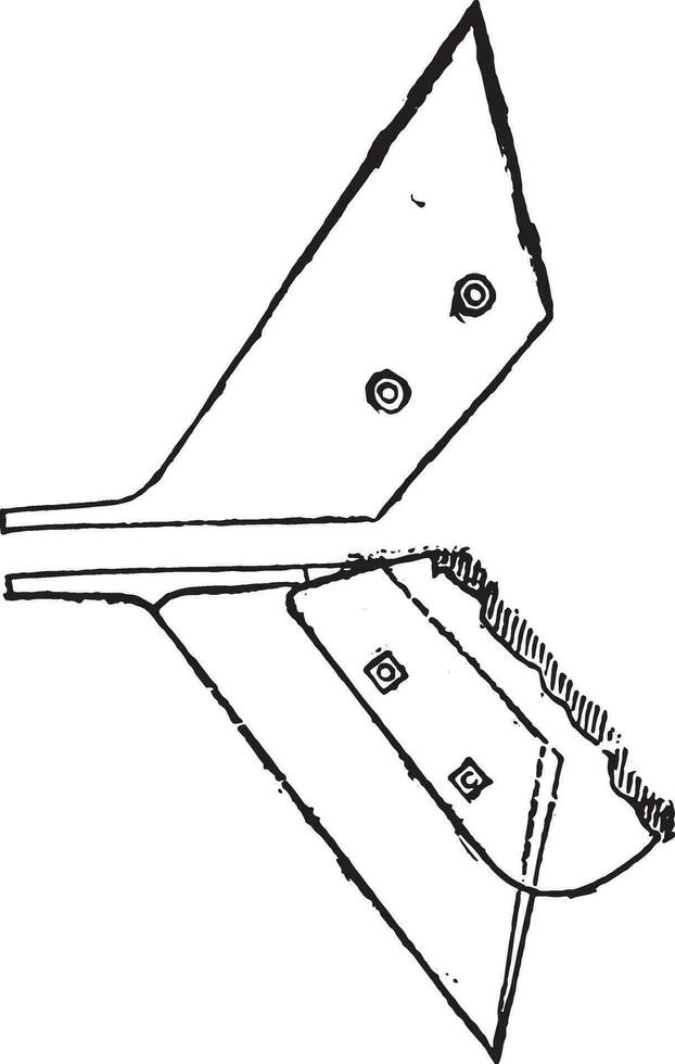Pflugschar trapezförmig gesehen über und unter, Jahrgang Gravur. vektor