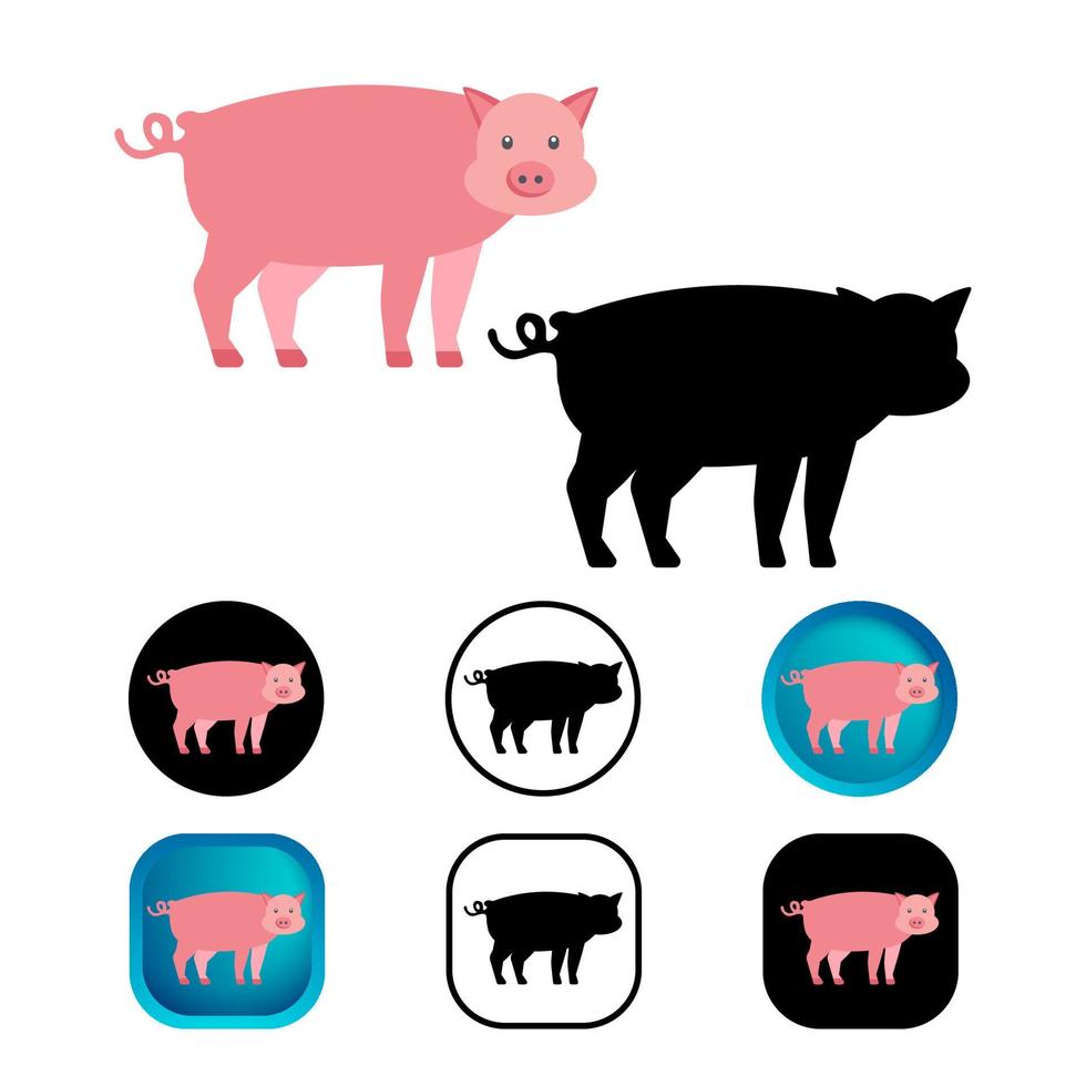 flaches Schwein Tier Icon-Sammlung vektor