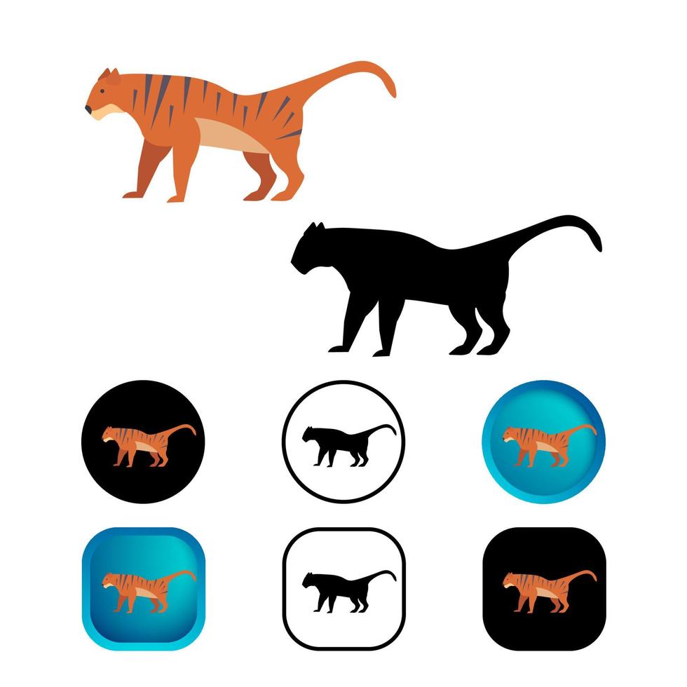 platt tiger djur ikon samling vektor