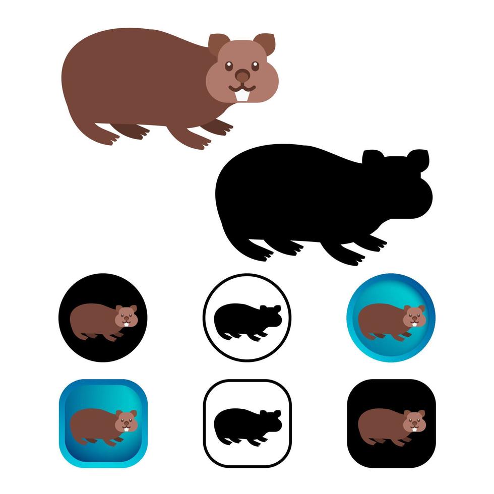 platt wombat djur ikon samling vektor