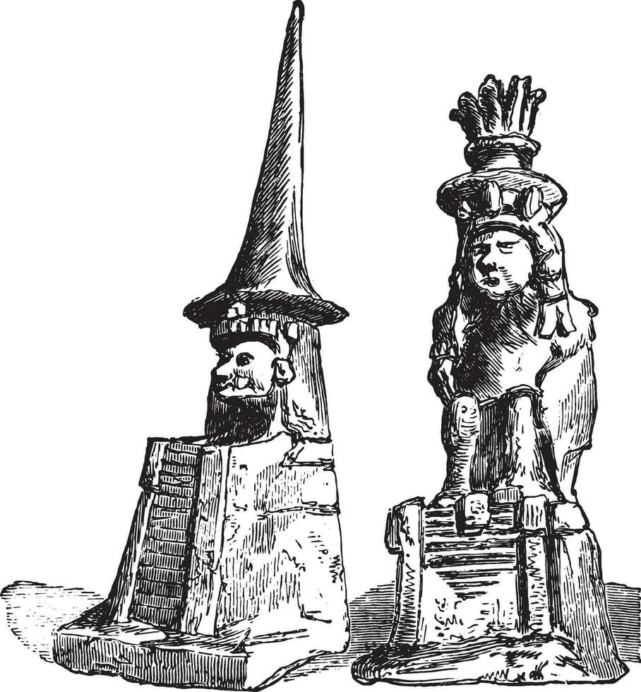 huitzilopochtli och quetzalcoatl, årgång gravyr. vektor