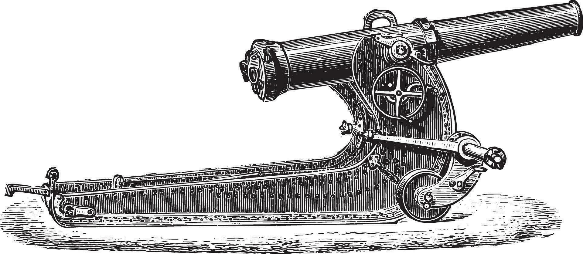 Kanone kurz- oder 155 mm Haubitze auf Achtung, Jahrgang Gravur. vektor