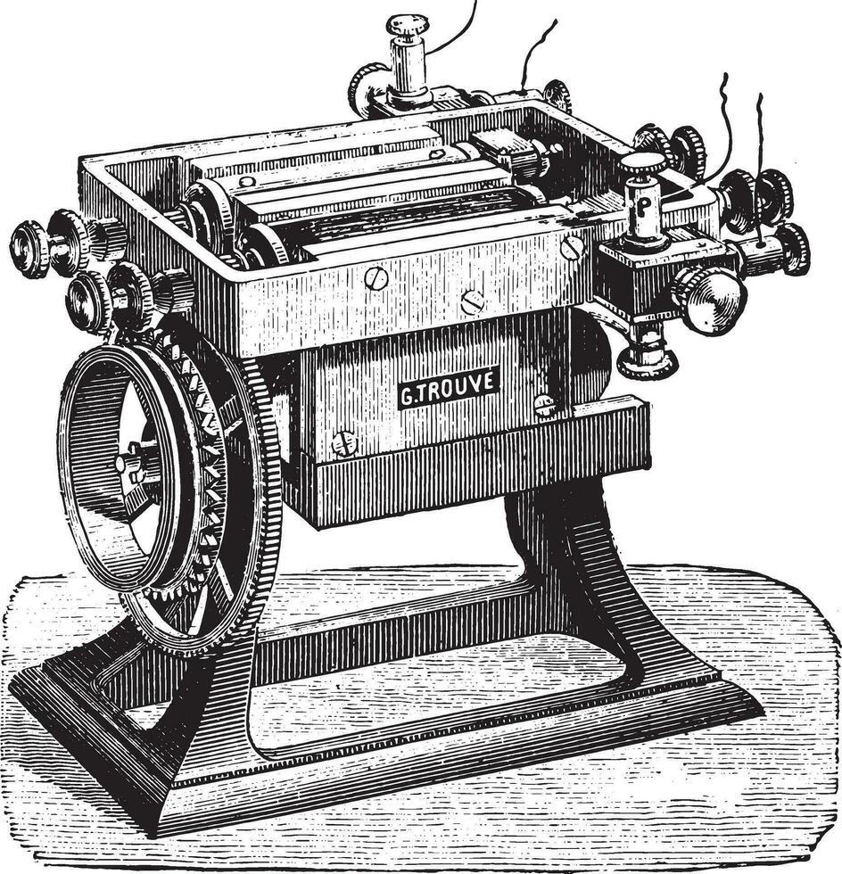 Maschine mit zwei kombiniert Spulen, Herr. findet, Jahrgang Gravur. vektor