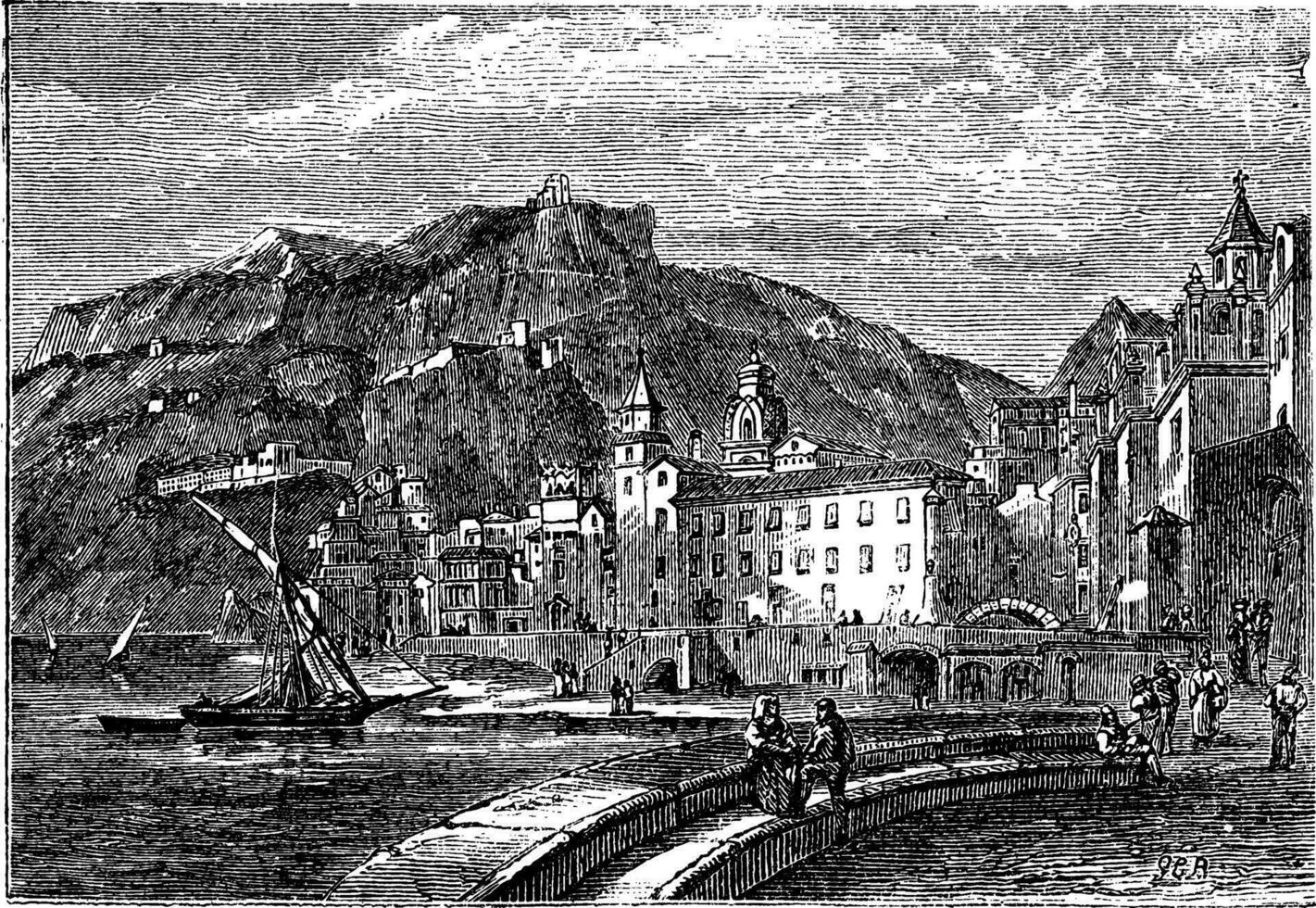 amalfi i 1890, i de provins av salemo, Italien. årgång gravyr. vektor