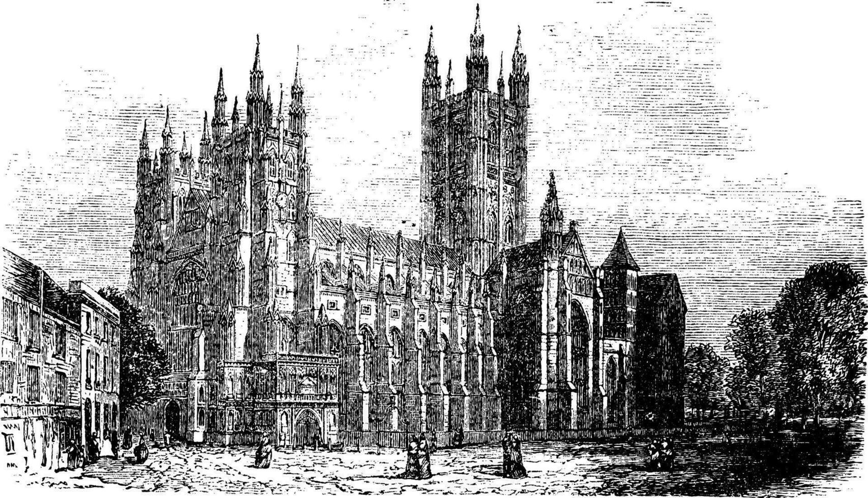 canterbury katedral, kent, england årgång gravyr vektor