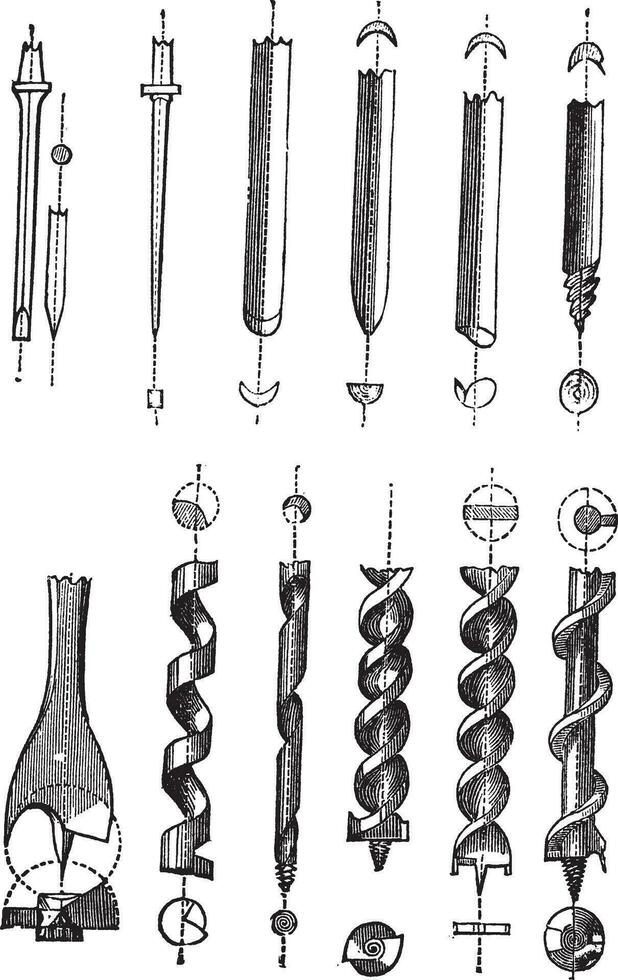 bohren Bits, Jahrgang graviert Illustration vektor