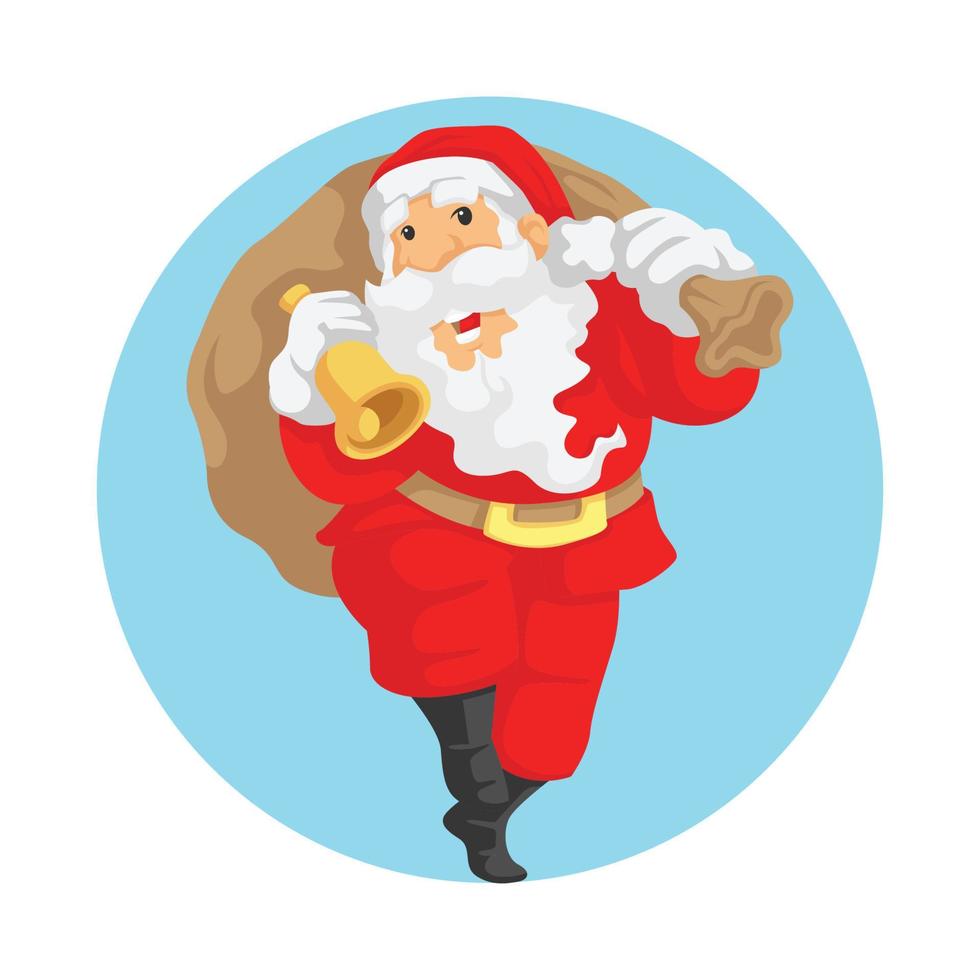 Der Weihnachtsmann trägt einen Sack voller Geschenke und hält eine Glocke vektor