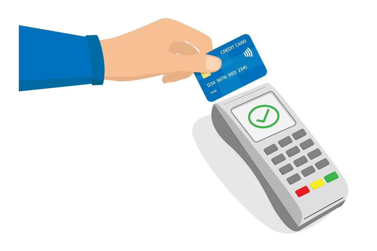 Anerkennung Karte Zahlung beim Zahlung Terminal, kontaktlos Zahlung Konzept. eben Vektor Illustration