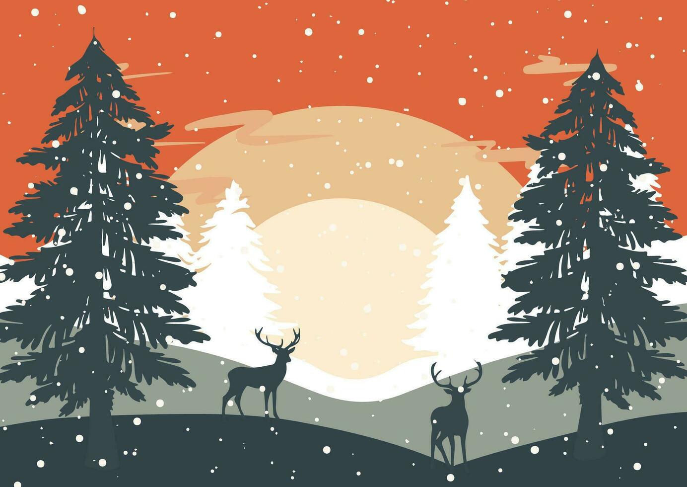 abstrakt Weihnachten Winter Landschaft mit Hirsch Silhouetten vektor
