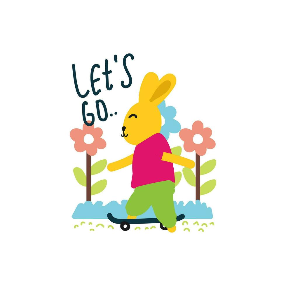 söt kanin spelar skateboard, hand dragen illustration för för tyg, textil- och skriva ut vektor