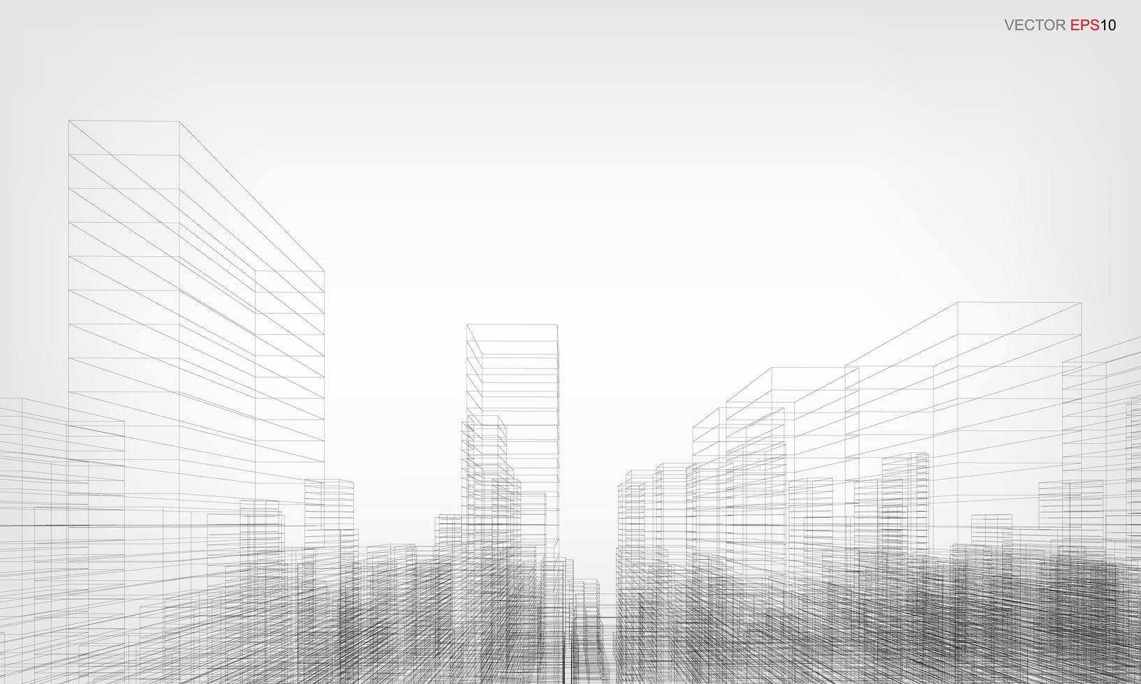 wireframe city bakgrund. perspektiv 3d render av att bygga wireframe. vektor. vektor