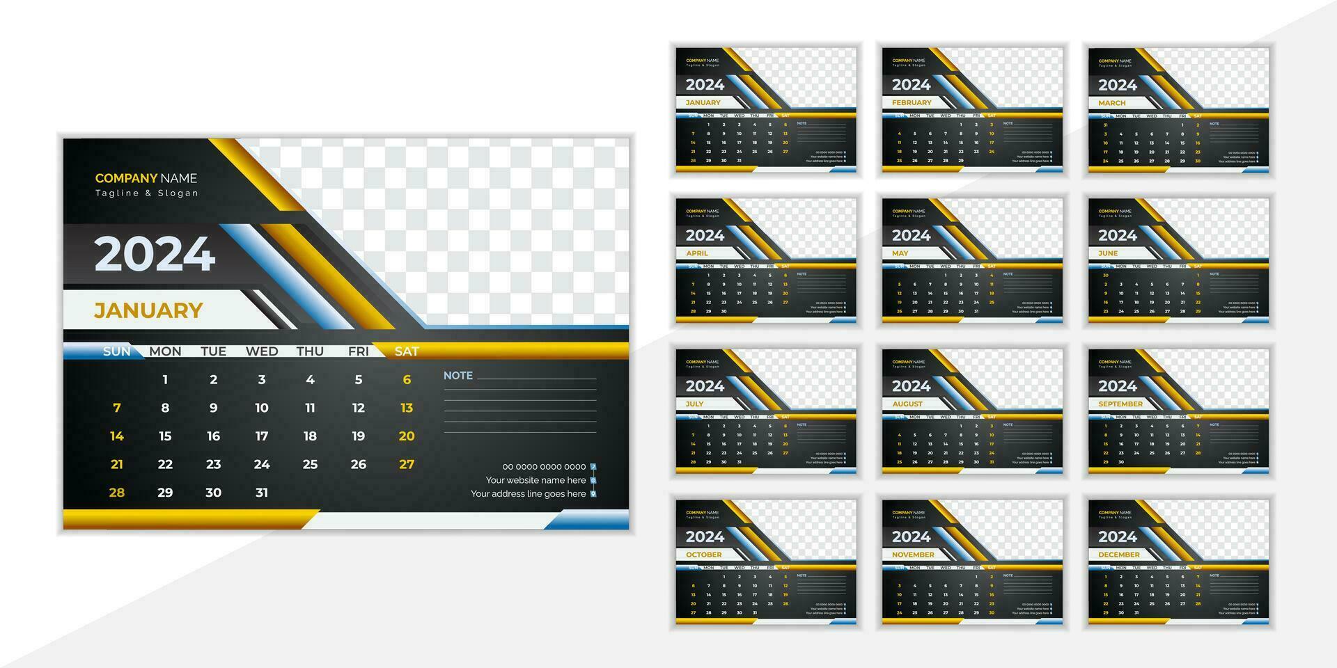 modern und kreativ Schreibtisch Kalender Design 2024 vektor