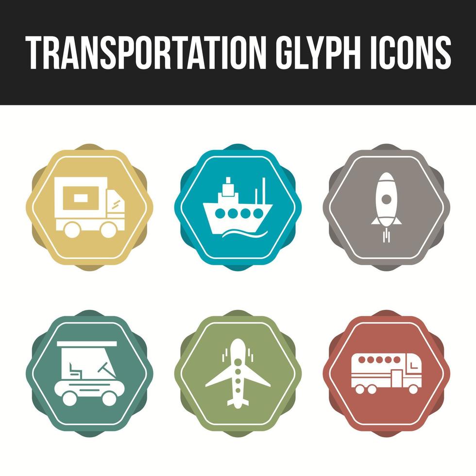 Transportsymbolsatz mit eindeutigen Glyphensymbolen vektor