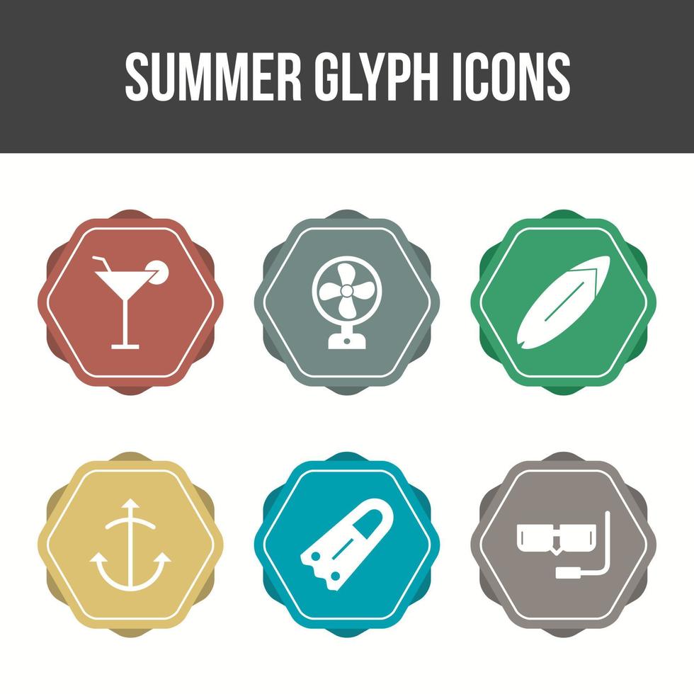unik sommar glyph vektor ikonuppsättning