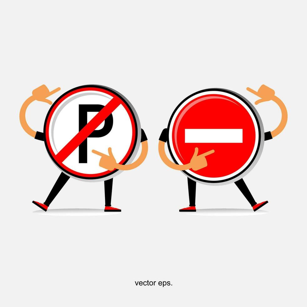 två tecknad serie tecken innehav upp tecken den där säga Nej parkering vektor