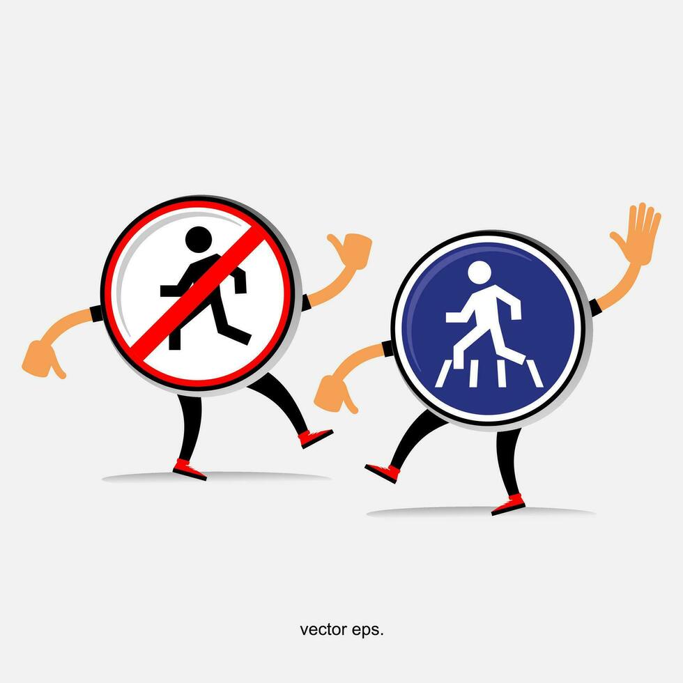 två tecknad serie tecken med tecken den där säga Nej gående och Nej löpning vektor