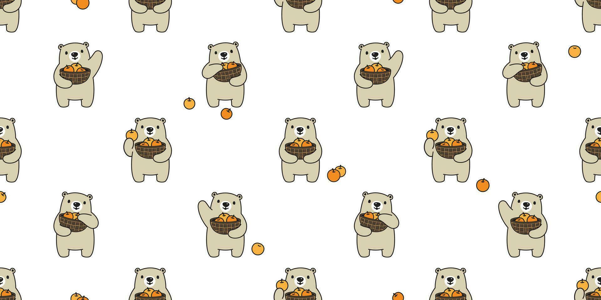 Bär nahtlos Muster Polar- Bär Vektor Obst Korb Orange Schal isoliert Teddy Karikatur wiederholen Hintergrund Fliese Hintergrund Illustration Gekritzel Design