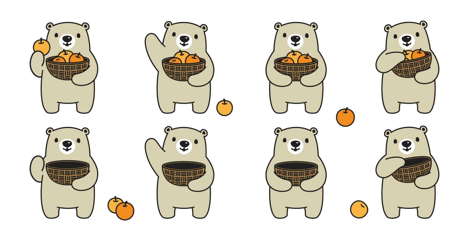 Bär Vektor Polar- Bär Obst Korb Orange Symbol Logo Karikatur Charakter Symbol Illustration Gekritzel Design