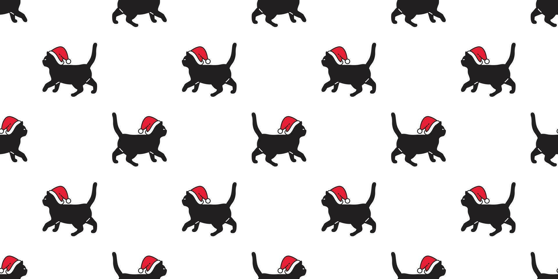 katt sömlös mönster jul vektor santa claus hatt kattunge gående tecknad serie scarf isolerat upprepa tapet bricka bakgrund klotter illustration design