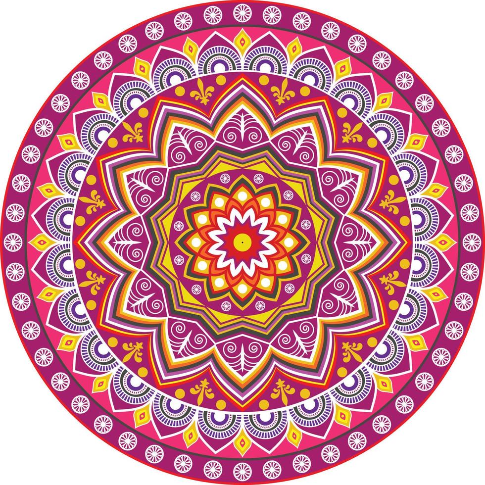 färgglada mandala illustration på doodle stil. vektor handritad doodle mandala med hjärtan. ljusa färger mandala design för tryck, affisch, omslag, broschyr, flygblad, banner, bokomslag.