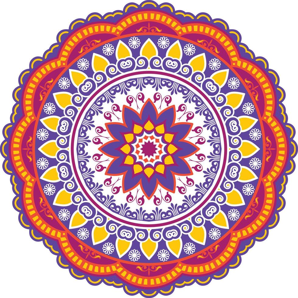 bunte Mandala-Illustration auf Doodle-Stil. Vektor handgezeichnete Doodle Mandala mit Herzen. Helle Farben Mandala-Design für Print, Poster, Cover, Broschüre, Flyer, Banner, Buchcover.