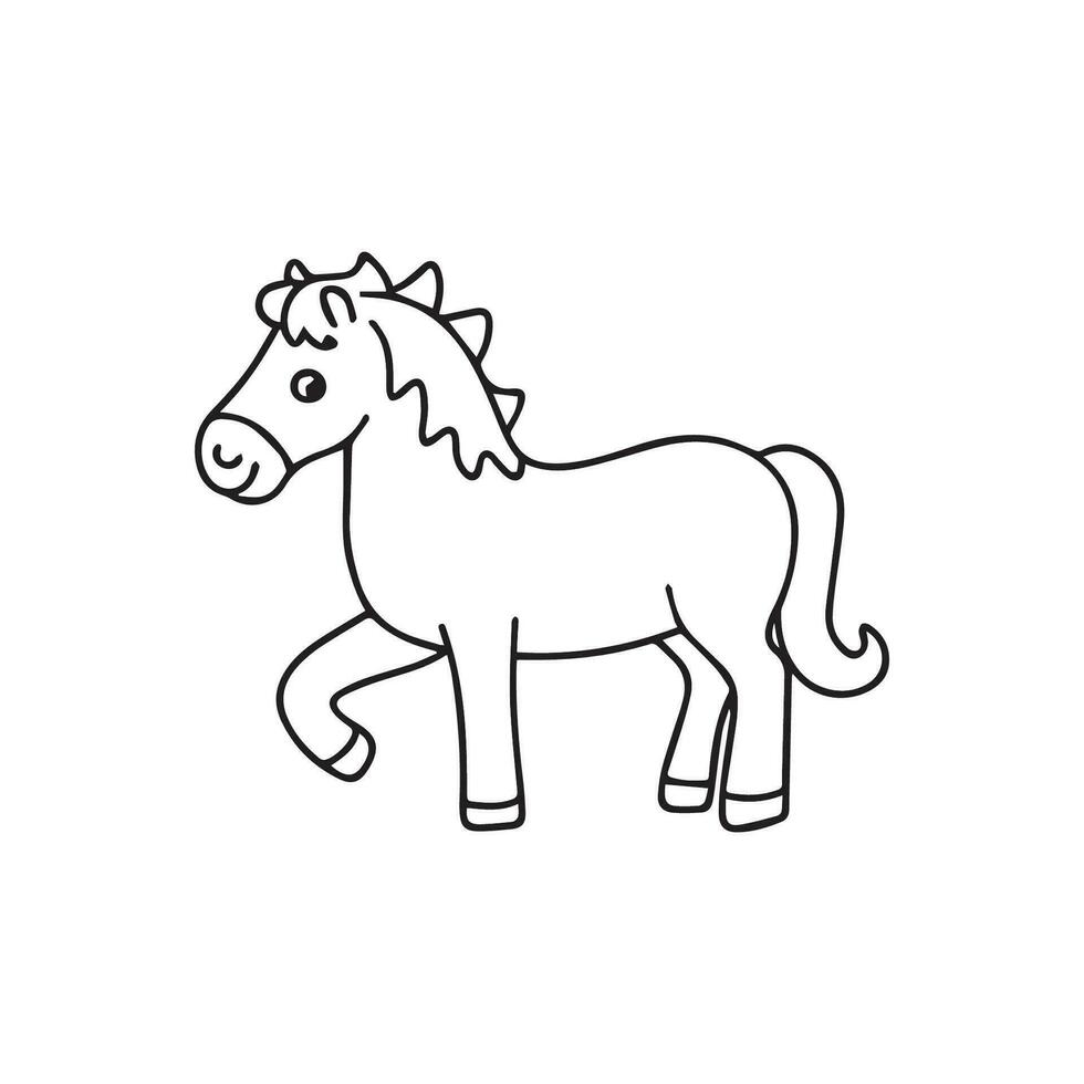 Karton Pferd, schwarz und Weiß Illustration, und Färbung Seite auf ein Weiß Hintergrund. Linie Zeichnung Stil vektor