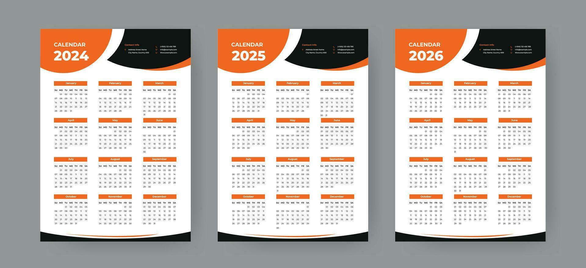 Kalender Design einstellen zum 2024, 2025, 2026 Layout Vorlage, Woche Start Sonntag korporativ Design Planer Design. Mauer Kalender Layout Vorlage vektor