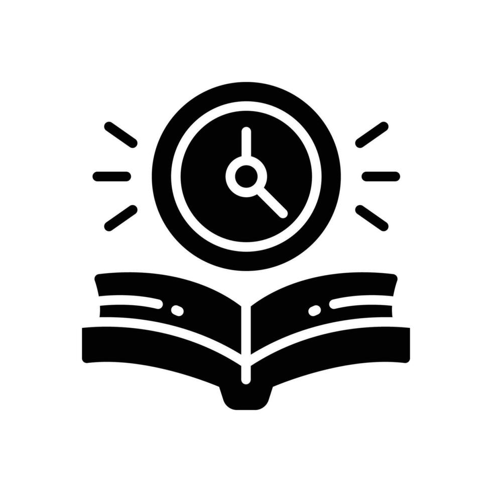 Buch Zeit Symbol. Vektor Glyphe Symbol zum Ihre Webseite, Handy, Mobiltelefon, Präsentation, und Logo Design.