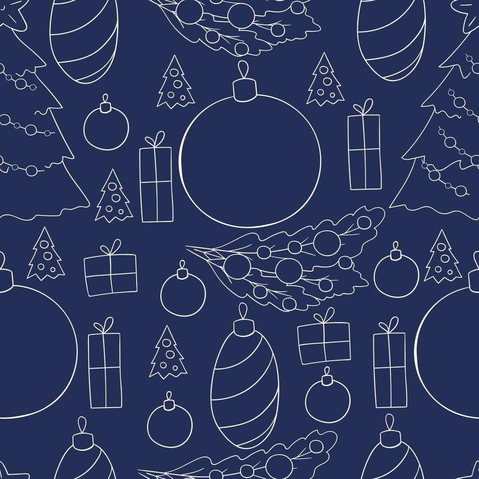 mönster i handritstil. sömlös vektor mönster med stjärnor, julgran dekorationer. kan användas för tyg, förpackning, omslag och etc.