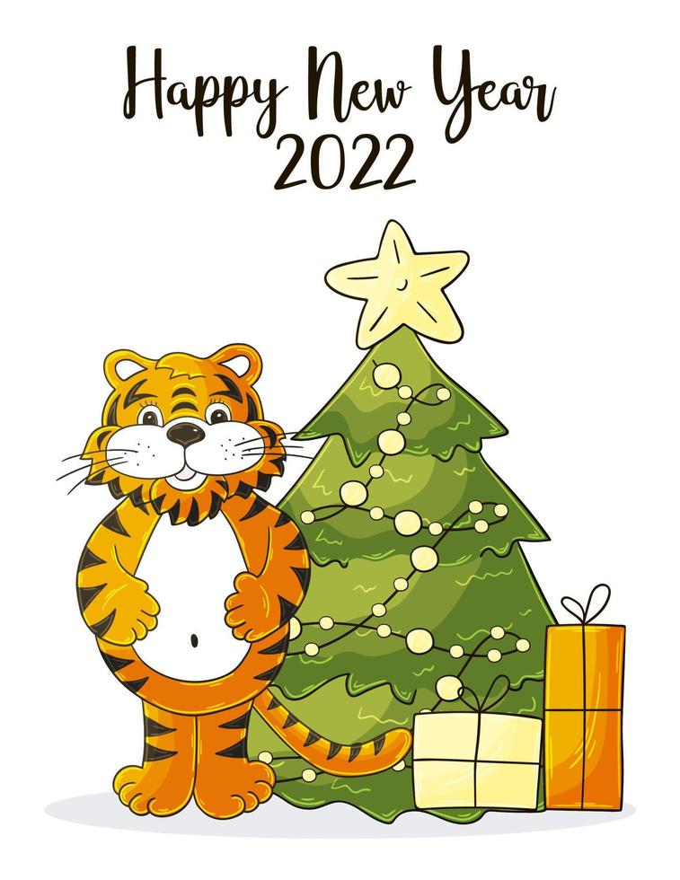 neues Jahr 2022. Cartoon-Illustration für Postkarten, Kalender, Poster vektor