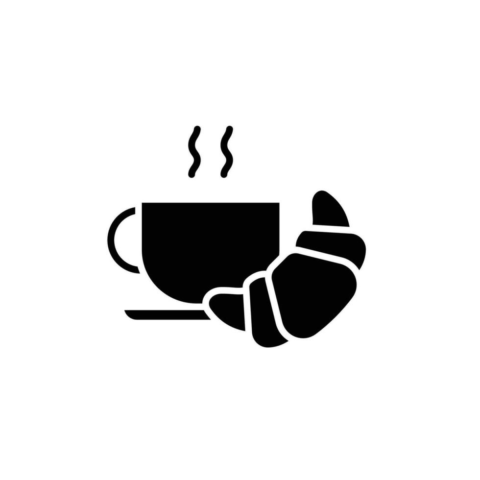 Kaffee und Croissant Symbol. einfach solide Stil. brot, Gebäck, Halbmond, Essen und trinken Konzept. schwarz Silhouette, Glyphe Symbol. Vektor Illustration isoliert.