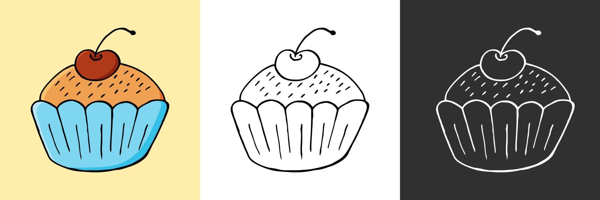 Vektorillustration für Ihr Design. helles Symbol von Cupcake, Muffin im Handzeichnungsstil vektor