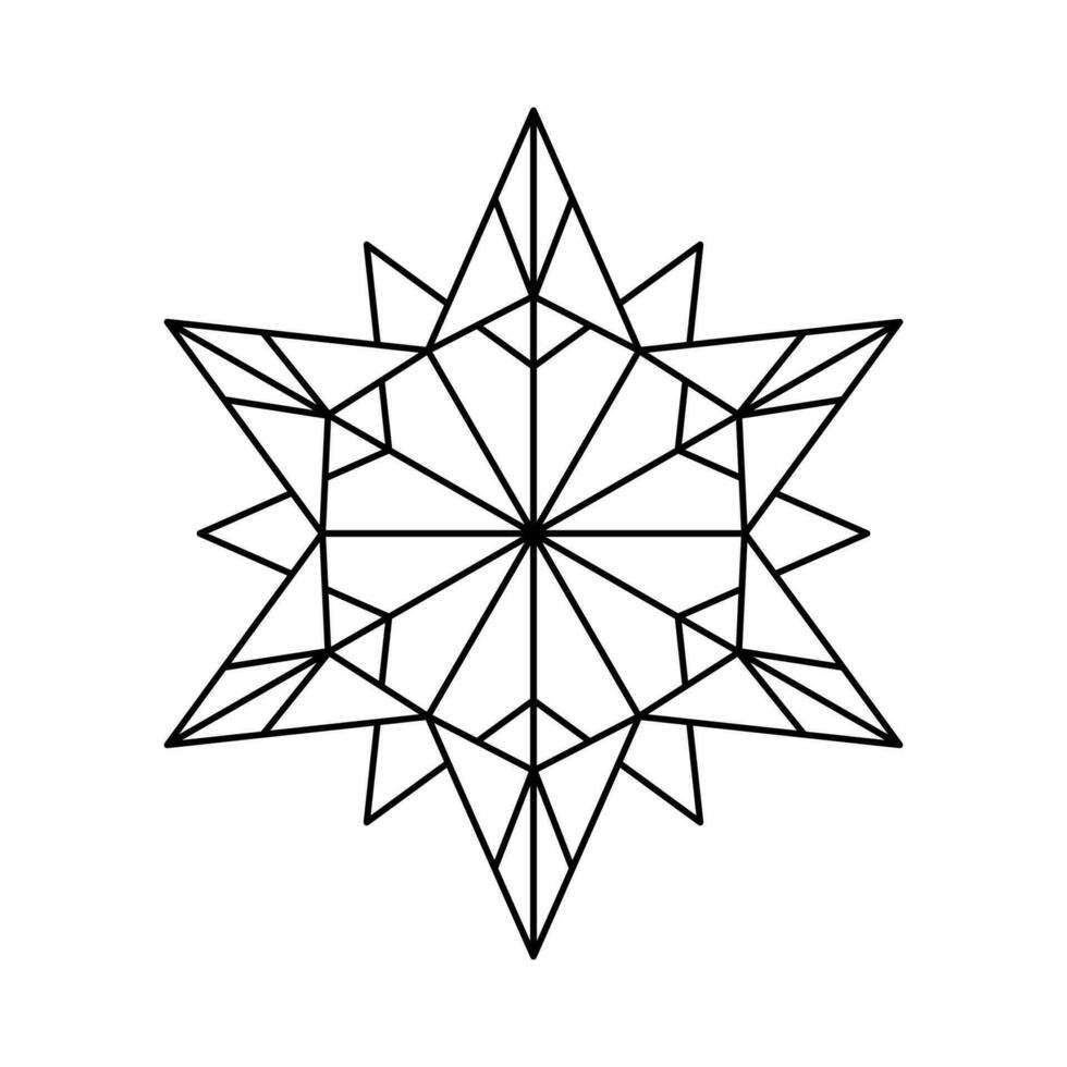 Weihnachten Vektor Schneeflocke Origami Star von Bethlehem isoliert auf Weiß Hintergrund. geometrisch Linie Schnee Symbol. Weihnachten Design Element zum Banner, Gruß Karte