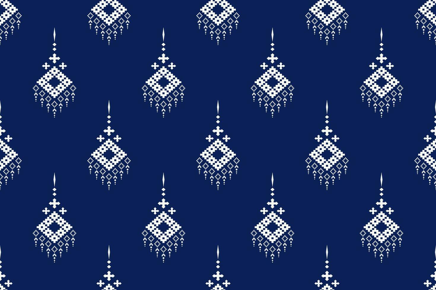 Indigo Marine Blau geometrisch traditionell ethnisch Muster Ikat nahtlos Muster Rand abstrakt Design zum Stoff drucken Stoff Kleid Teppich Vorhänge und Sarong aztekisch afrikanisch indisch indonesisch vektor