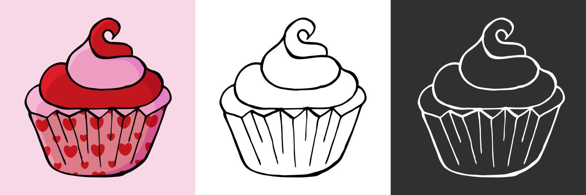 Vektorillustration für Ihr Design. helles Symbol von Cupcake, Muffin im Handzeichnungsstil vektor