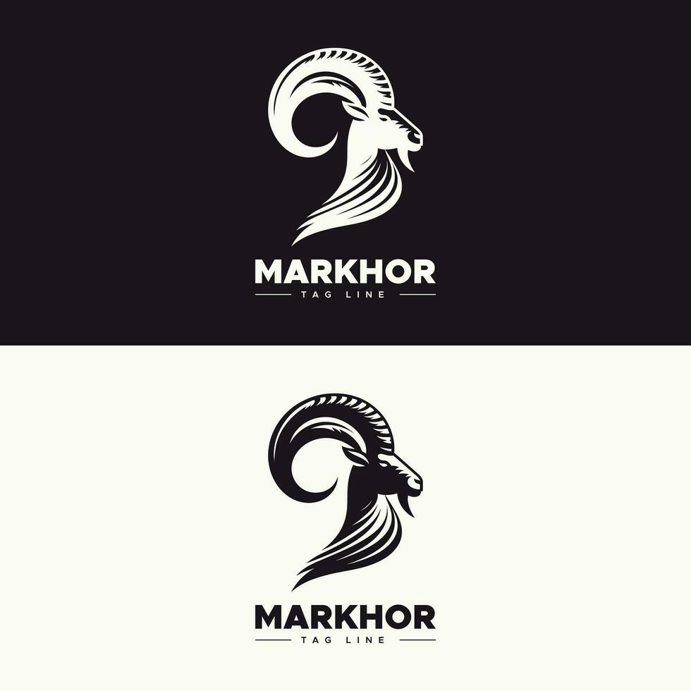 markhor schwarz und Weiß Logo. Berg Ziege Kopf Logo vektor